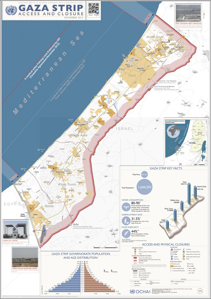Map 4: 2012 Access and closure map of the Gaza Strip as of Dec. 2012 &Acirc;&copy; OCHA (UN) | http://reliefweb.int/map/occupied-palestinian-territory/gaza-strip-access-and-closure-december-2012