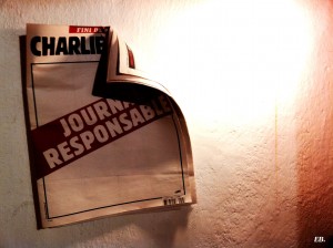 In contrast to Charlie Hebdo's self-description as an "irresponsible journal," this image features a "responsible journal" that is empty of content © Emiline Broussard | Flickr