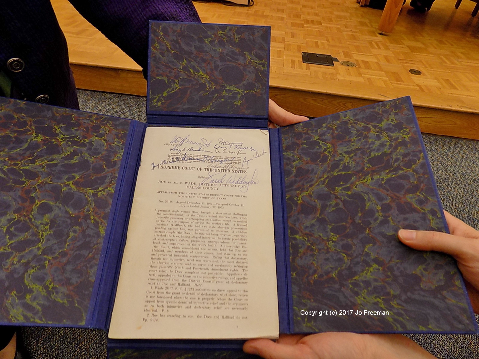 A copy of Roe v. Wade autographed by all of the deciding Justices. © Jo Freeman